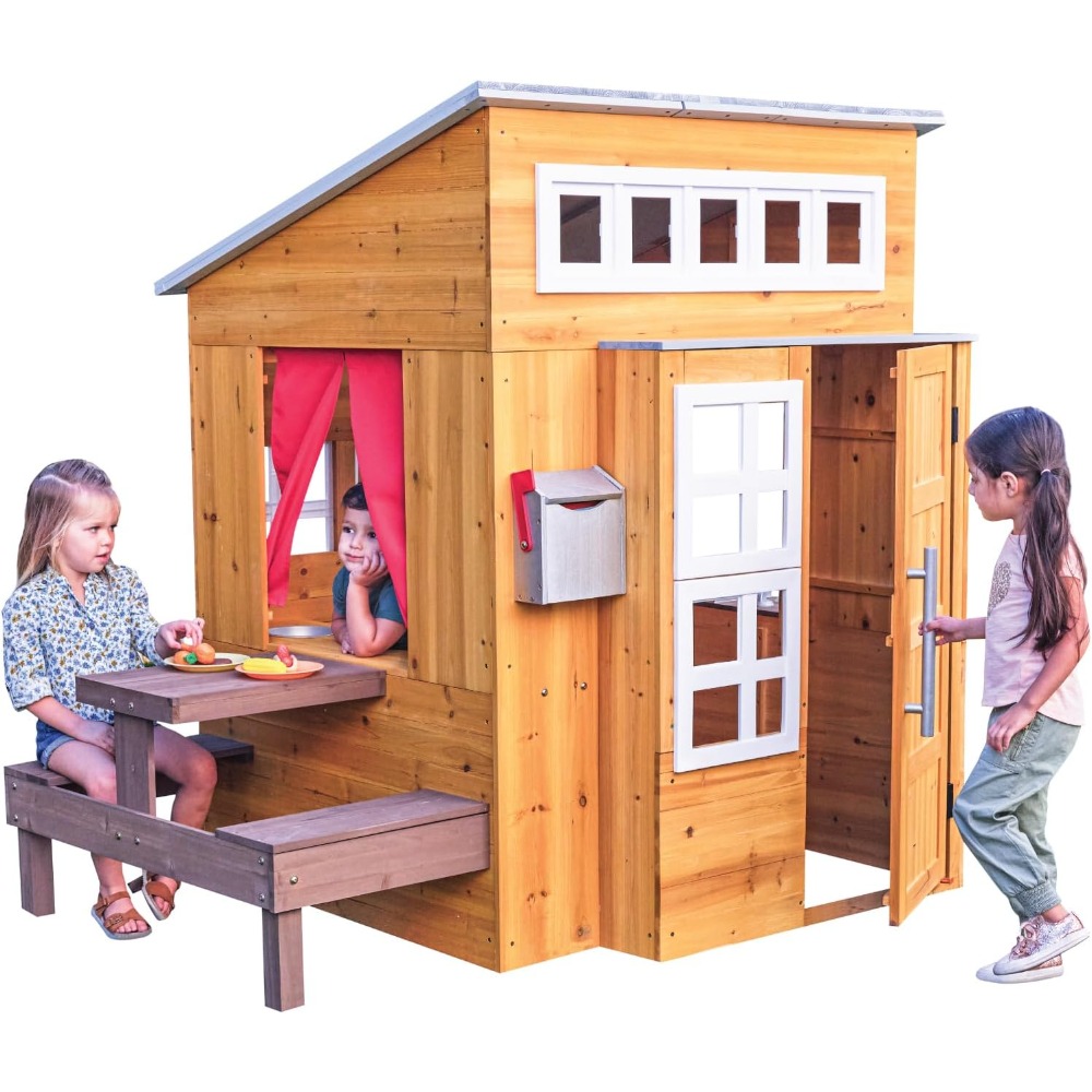 Kids Outdoor Grill Set - Modern Outdoor Wooden Playhouse Set for