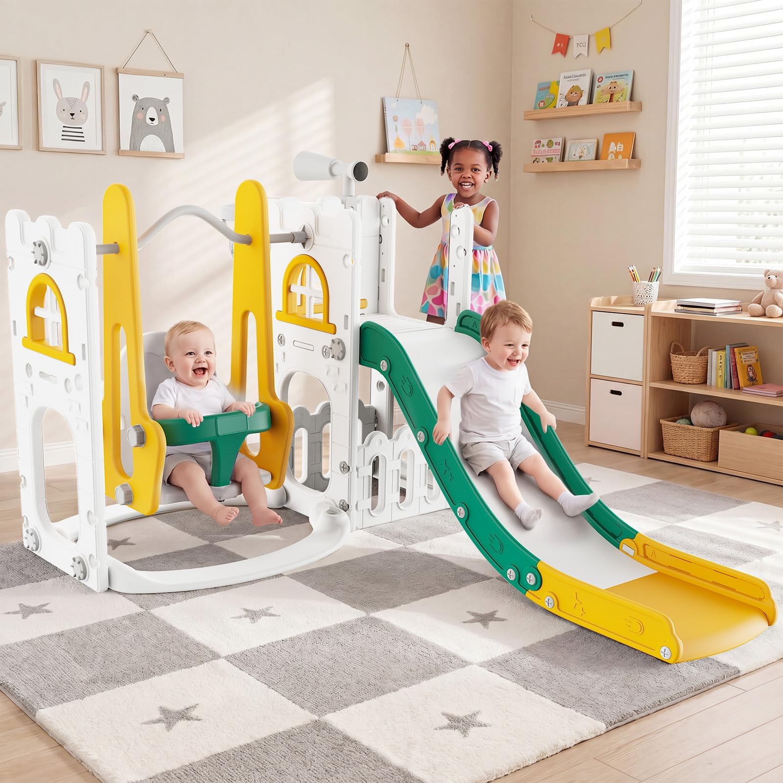 Kids Outdoor Swing Set - 7 in 1 Toddler Slide And