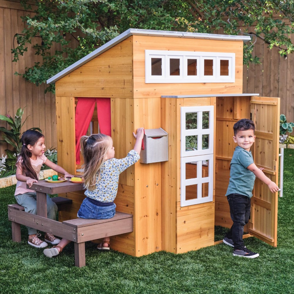 Kids Outdoor Grill Set - Modern Outdoor Wooden Playhouse Set for