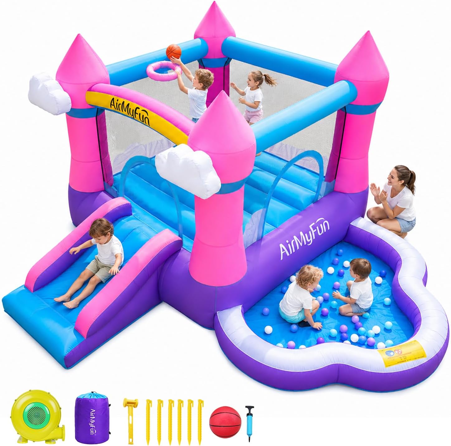 Kids Outdoor Water Slide - Pink Indoor/Outdoor Inflatable Bounce House for