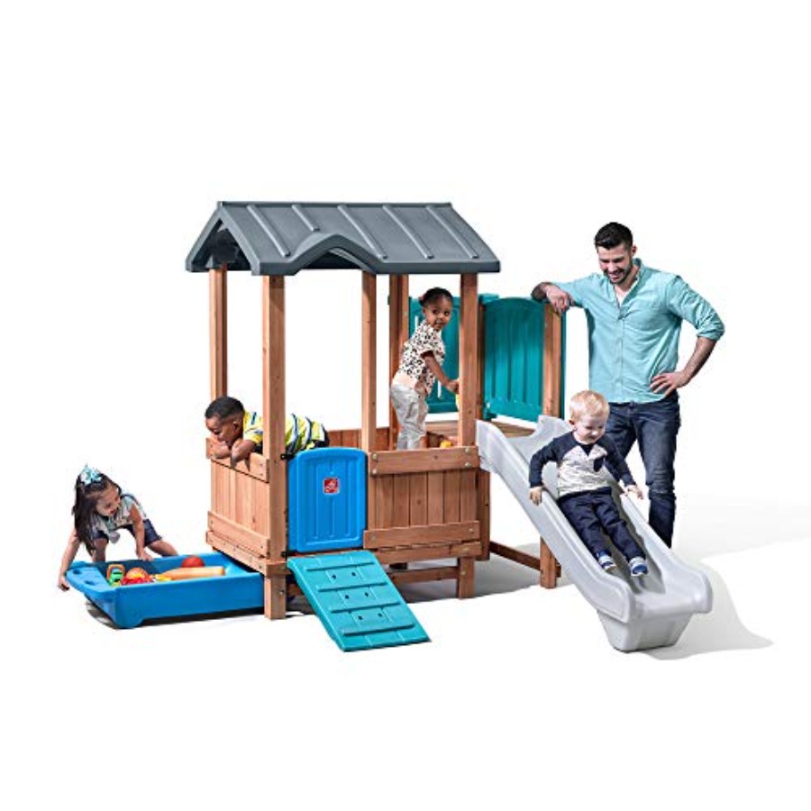Kids Outdoor Swing Set - Woodland Adventure Playhouse & Slide, Kids