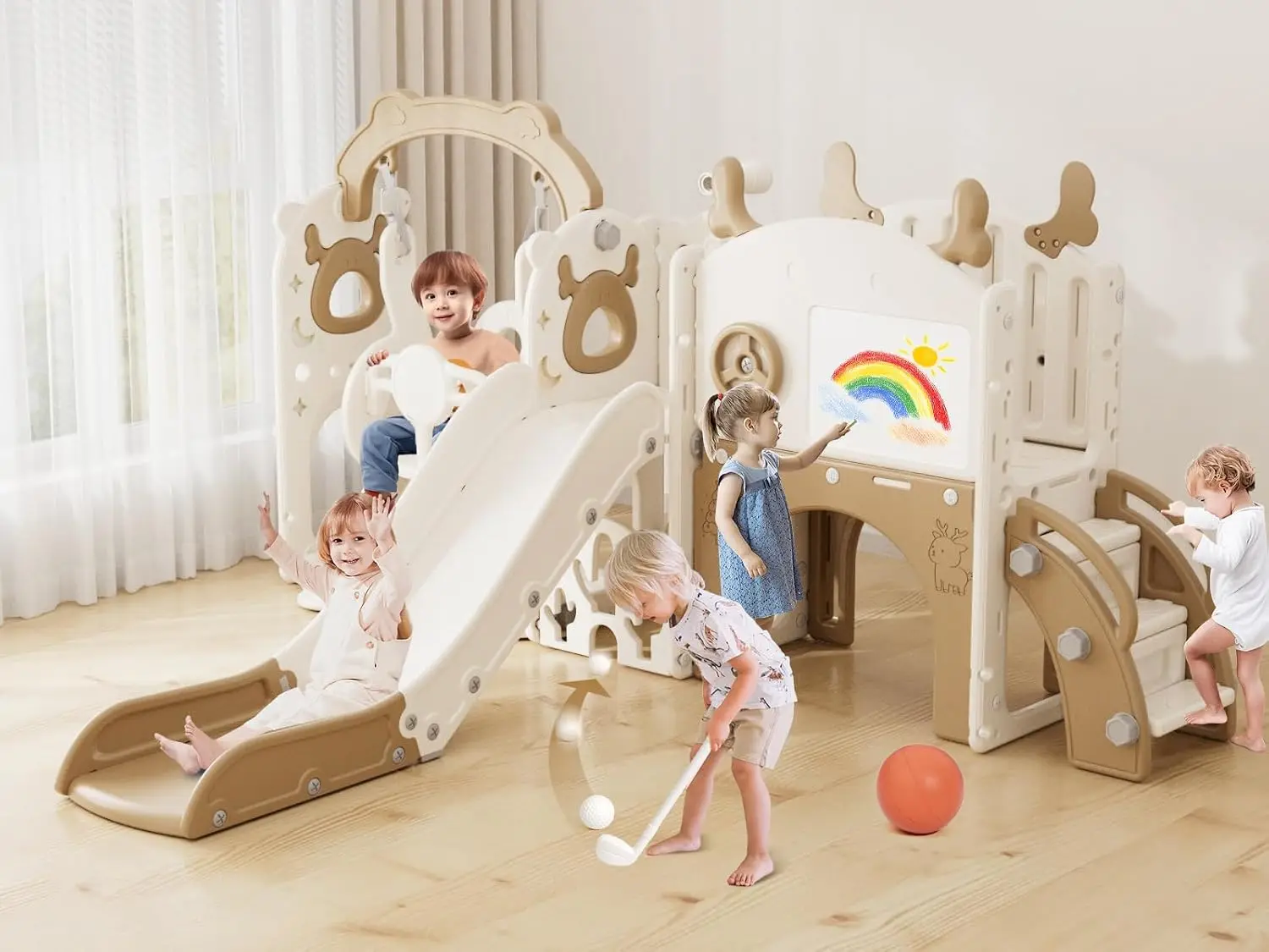 Kids Outdoor Swing Set - 13-in-1 Toddler Slide and Swing Set,
