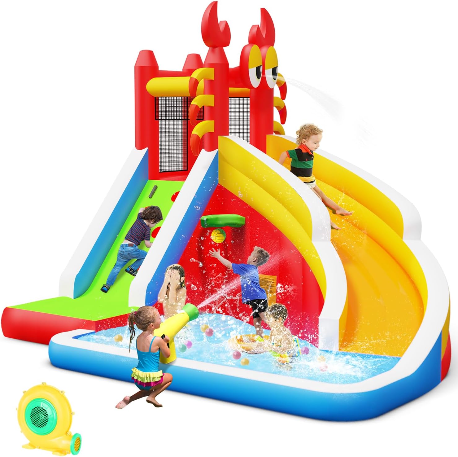 Kids Outdoor House With Slide - Large Inflatable Bounce House with Water