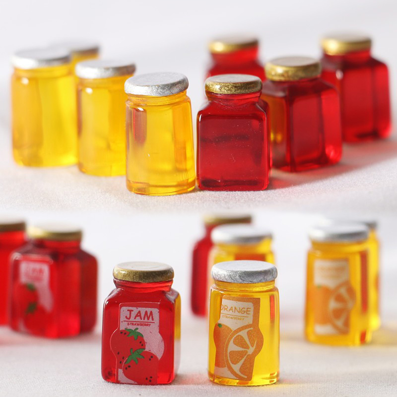 Kids Outdoor Doll House - 10pcs Simulation Strawberry Jam Resin Bottle