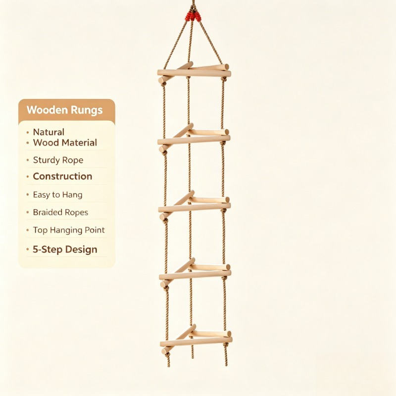 Kids Outdoor Ladder - 5 Rungs Single Head Wooden Triangle