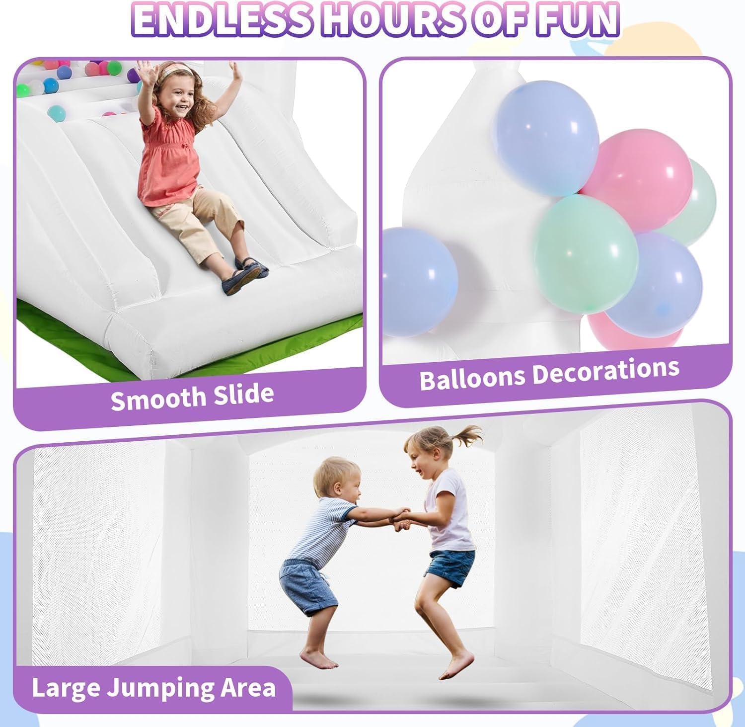 White Bounce House Indoor Outd - Kids Outdoor House With Slide 评论和价格