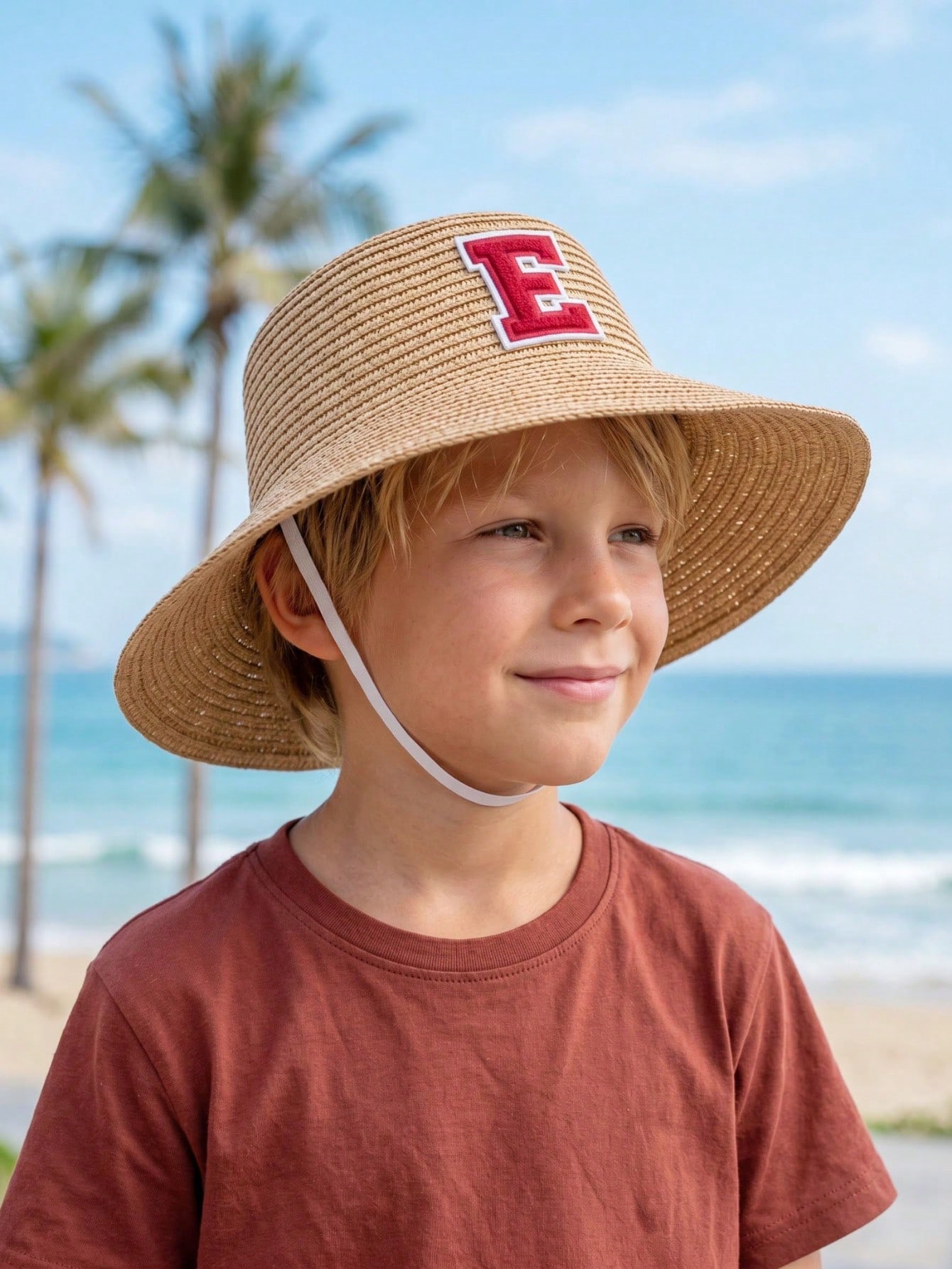 1Pc 3-8Y Boys Coffee Bow Straw - Kids Outdoor Hat 评论和价格
