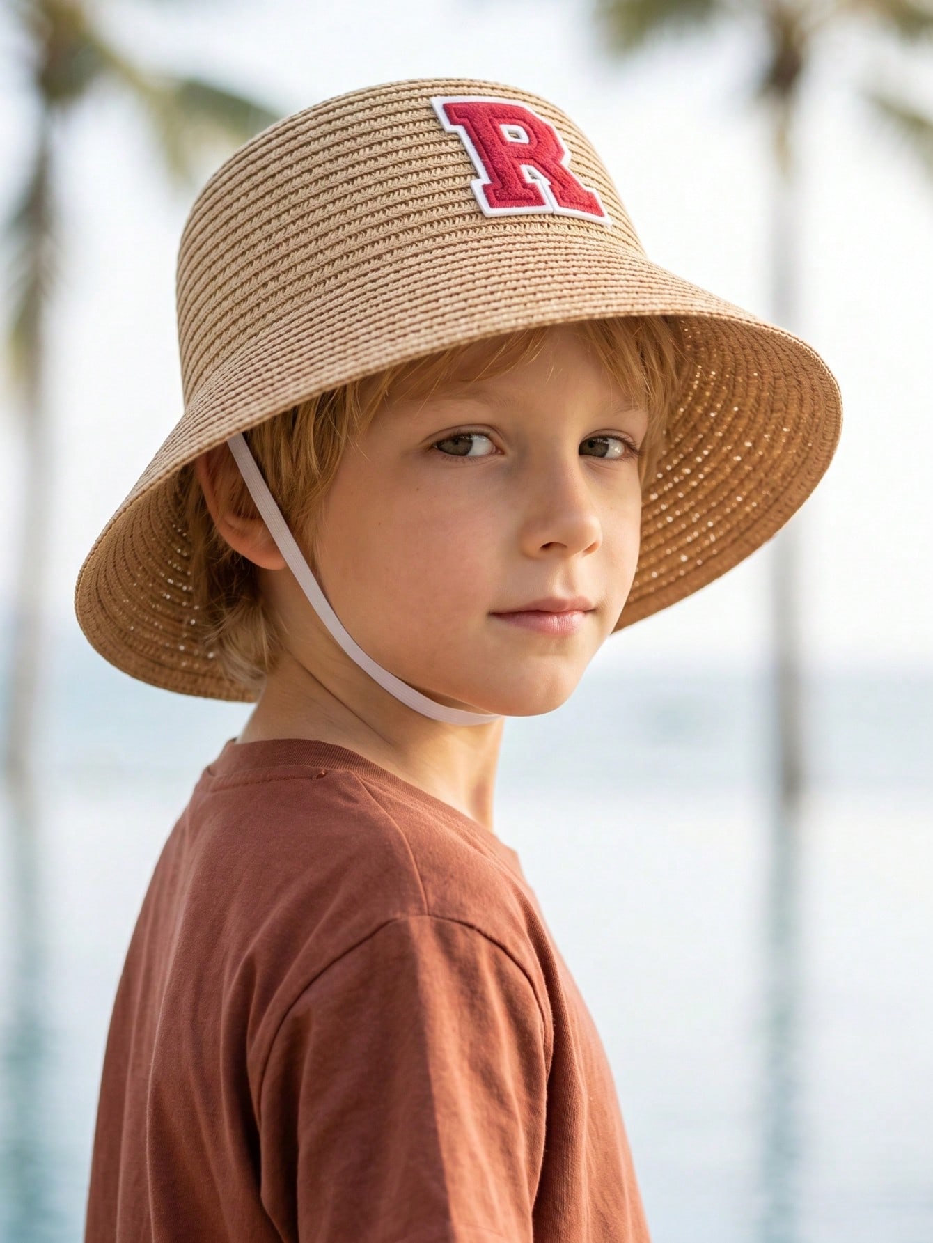 1Pc 3-8Y Boys Coffee Bow Straw - Kids Outdoor Hat 评论和价格