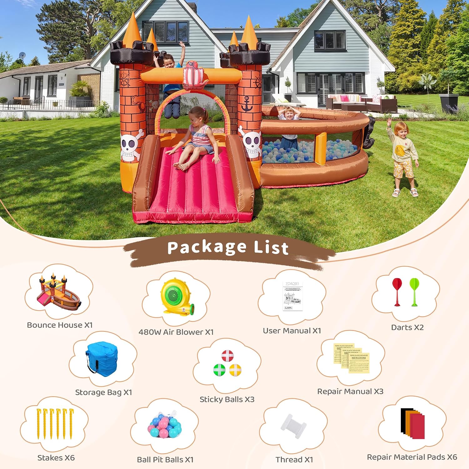 Inflatable Bounce House for Ki - Kids Outdoor House With Slide 评论和价格