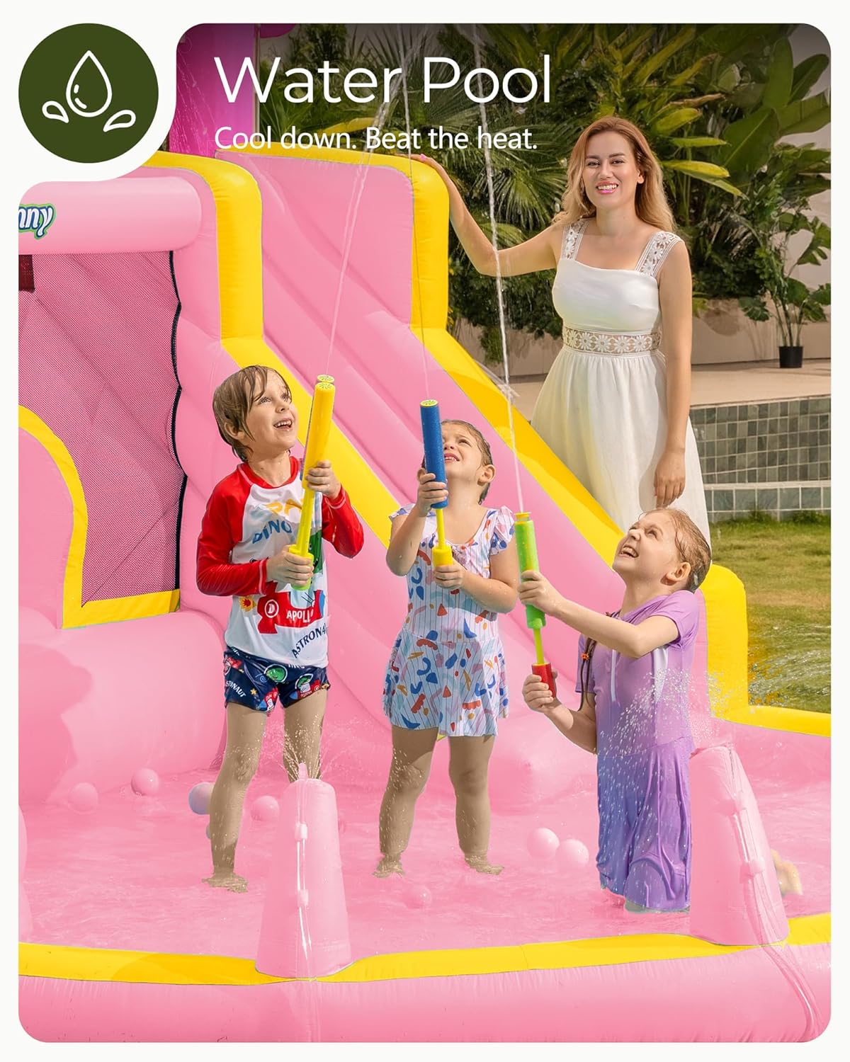 Pink Inflatable Water Slide Bo - Kids Outdoor House With Slide 评论和价格