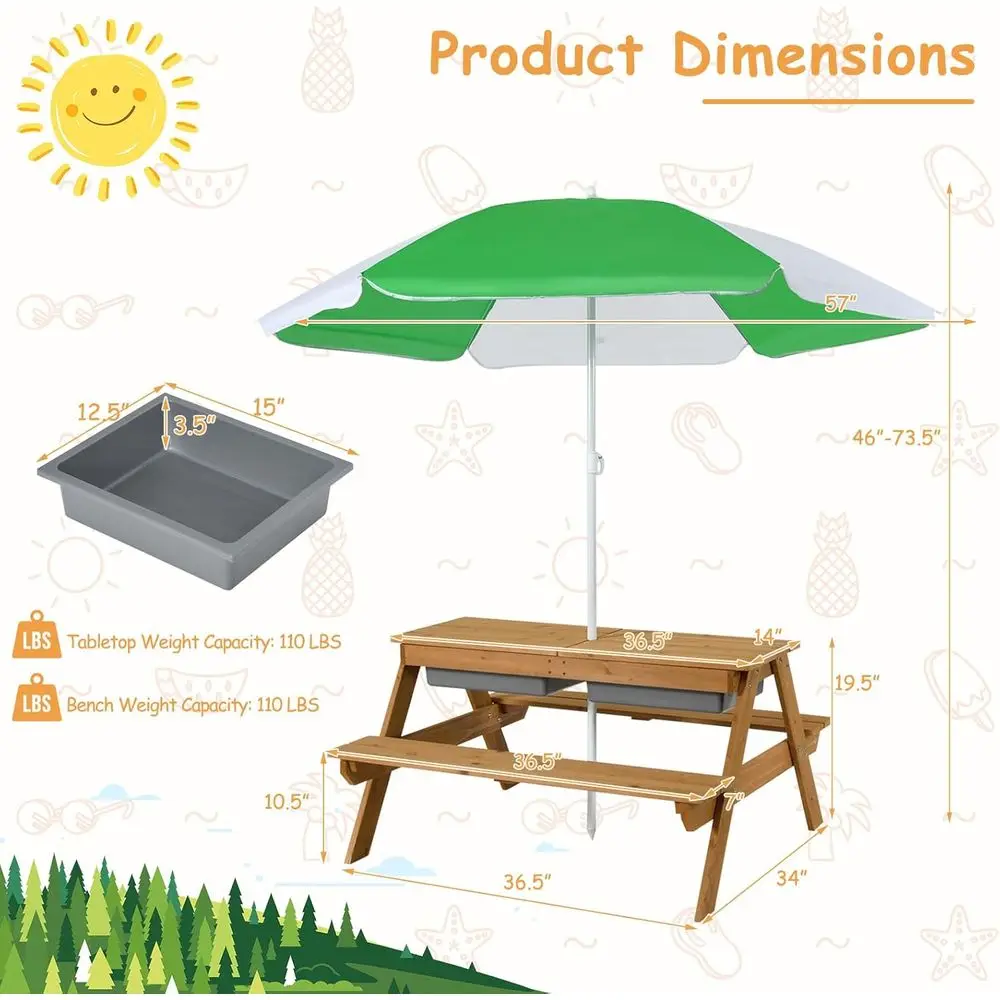 4-in-1 Wooden Sand & Water Pic - Kids Outdoor Umbrella 评论和价格