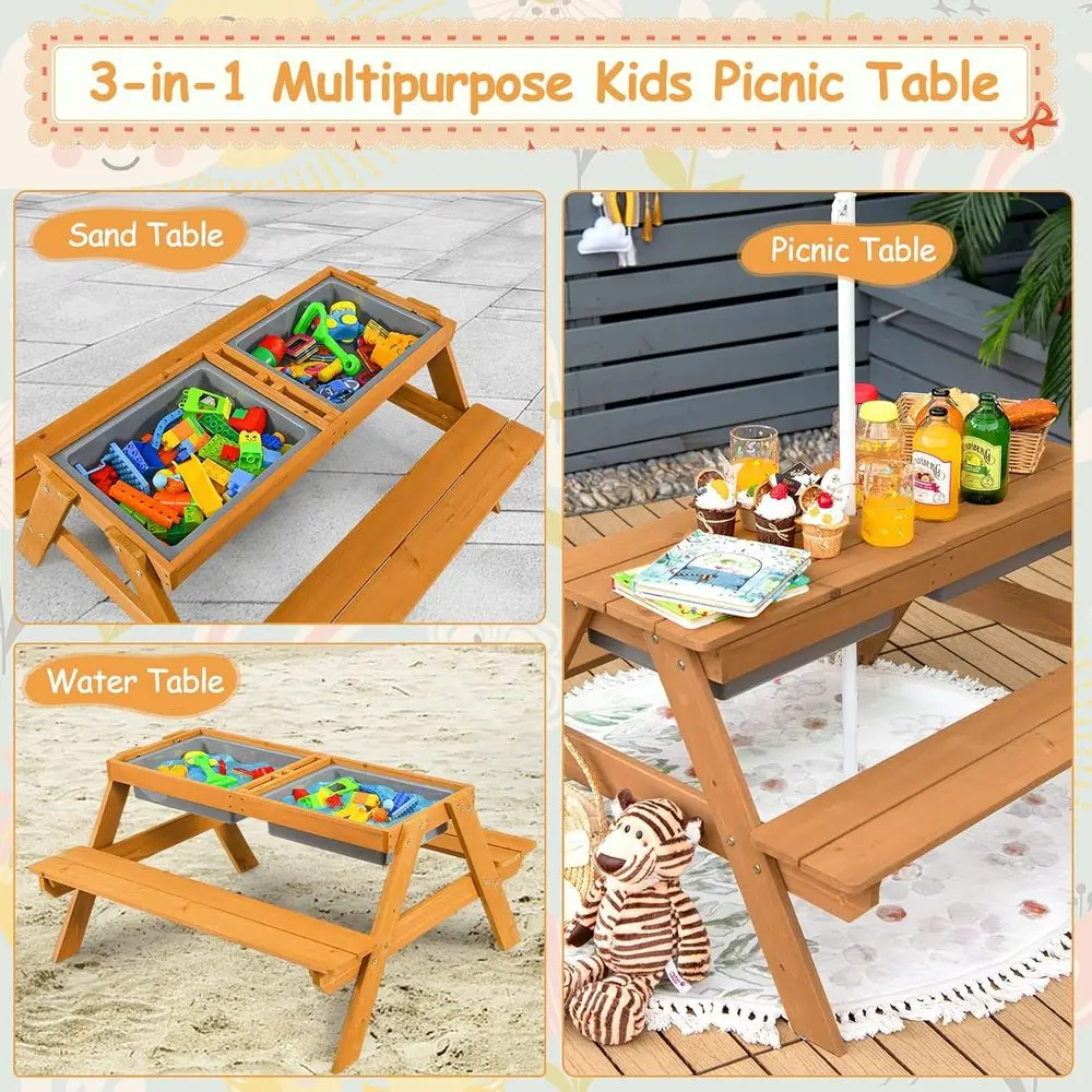 4-in-1 Wooden Sand & Water Pic - Kids Outdoor Umbrella 评论和价格
