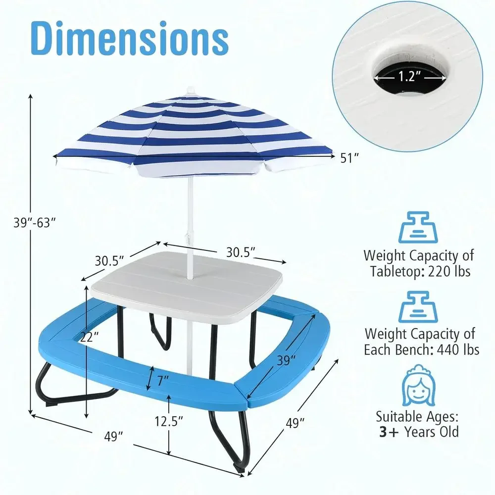 8-Person Kids Picnic Table wit - Kids Outdoor Umbrella 评论和价格