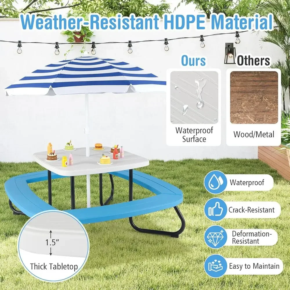 8-Person Kids Picnic Table wit - Kids Outdoor Umbrella 评论和价格