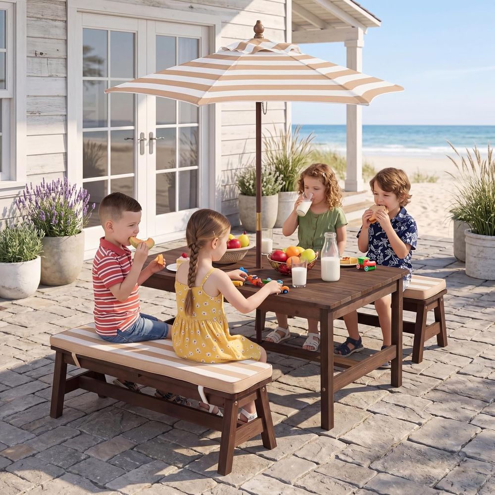 Kids Picnic Table, Large 42“x  - Kids Outdoor Umbrella 评论和价格