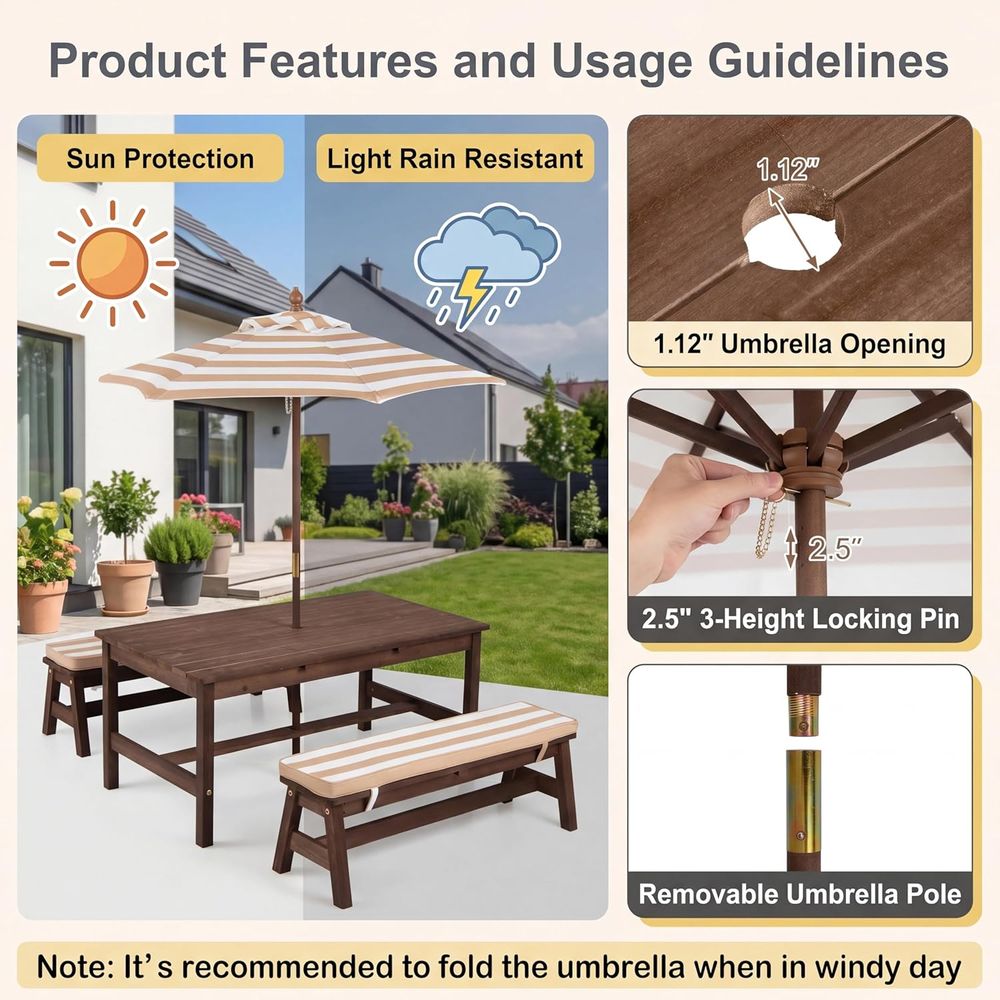 Kids Picnic Table, Large 42“x  - Kids Outdoor Umbrella 评论和价格