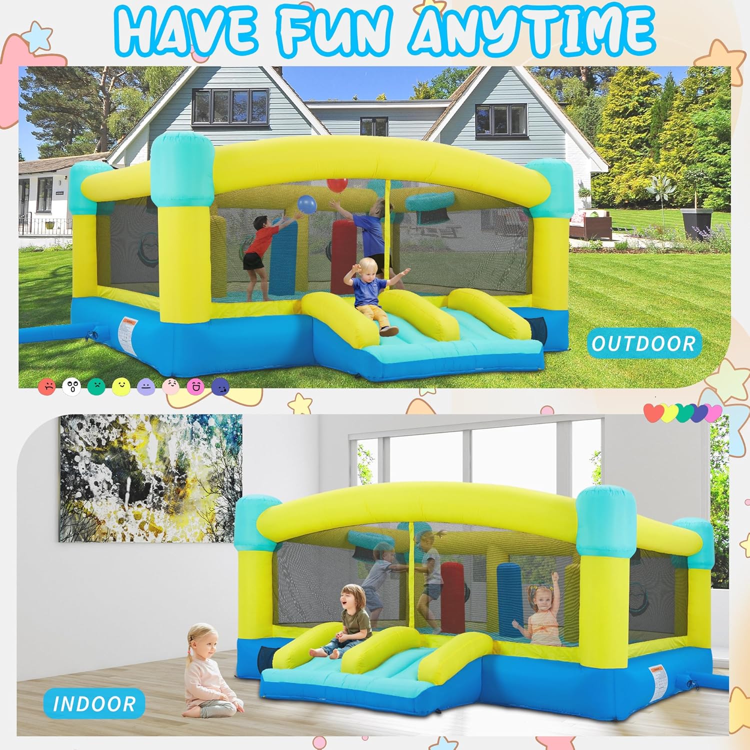 Big Bounce House,15 x 14.8 FT  - Kids Outdoor House With Slide 评论和价格