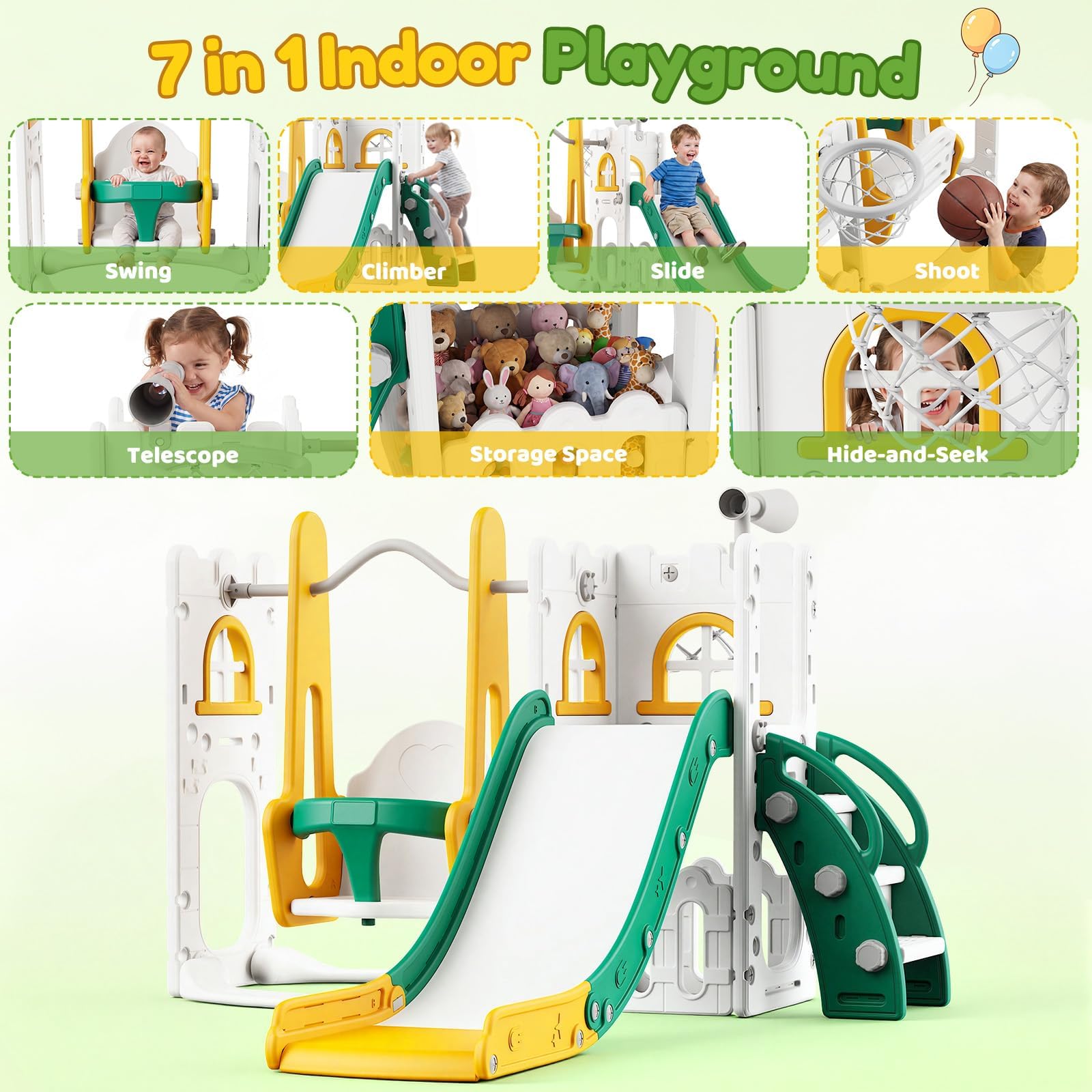 7 in 1 Toddler Slide And Swing - Kids Outdoor Swing Set 评论和价格