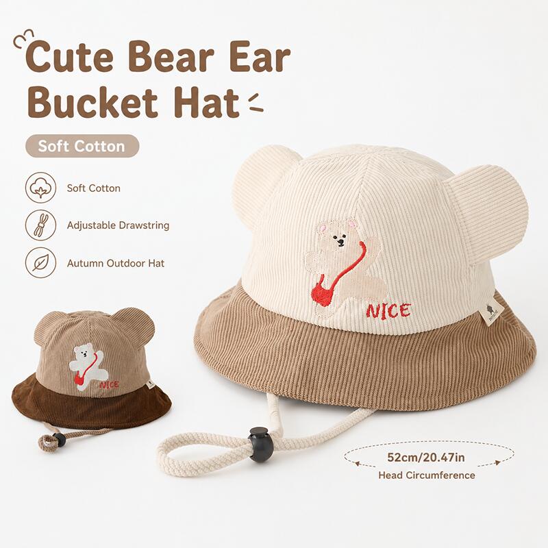 Kids Bear Ear Bucket Hat Soft  - Kids Outdoor Hat 评论和价格