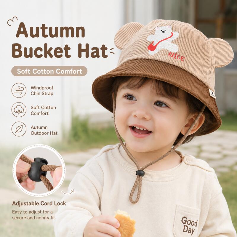 Kids Bear Ear Bucket Hat Soft  - Kids Outdoor Hat 评论和价格