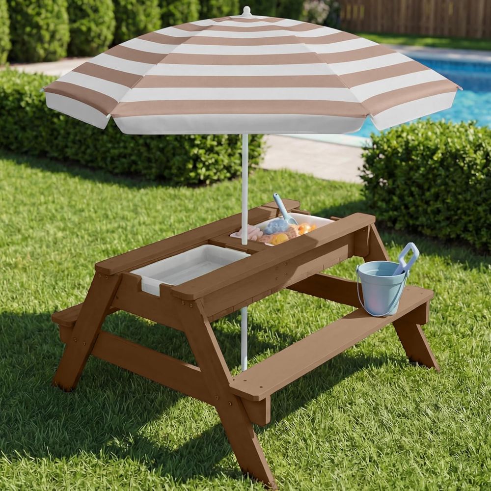 Kids Picnic Table with Umbrell - Kids Outdoor Umbrella 评论和价格