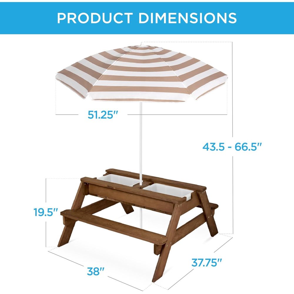 Kids Picnic Table with Umbrell - Kids Outdoor Umbrella 评论和价格