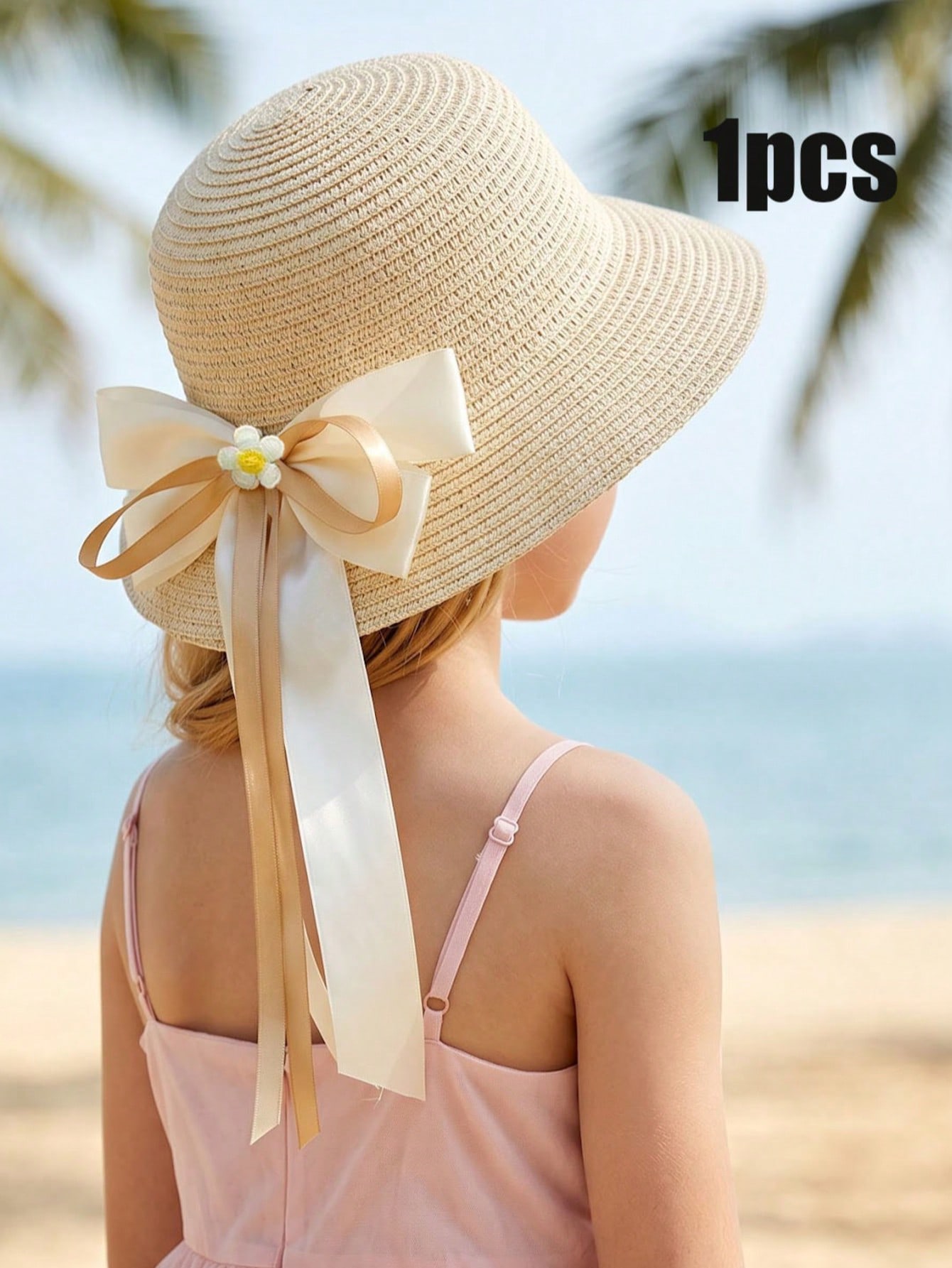 1Pc 3-8Y Girls Coffee Bow Stra - Kids Outdoor Hat 评论和价格