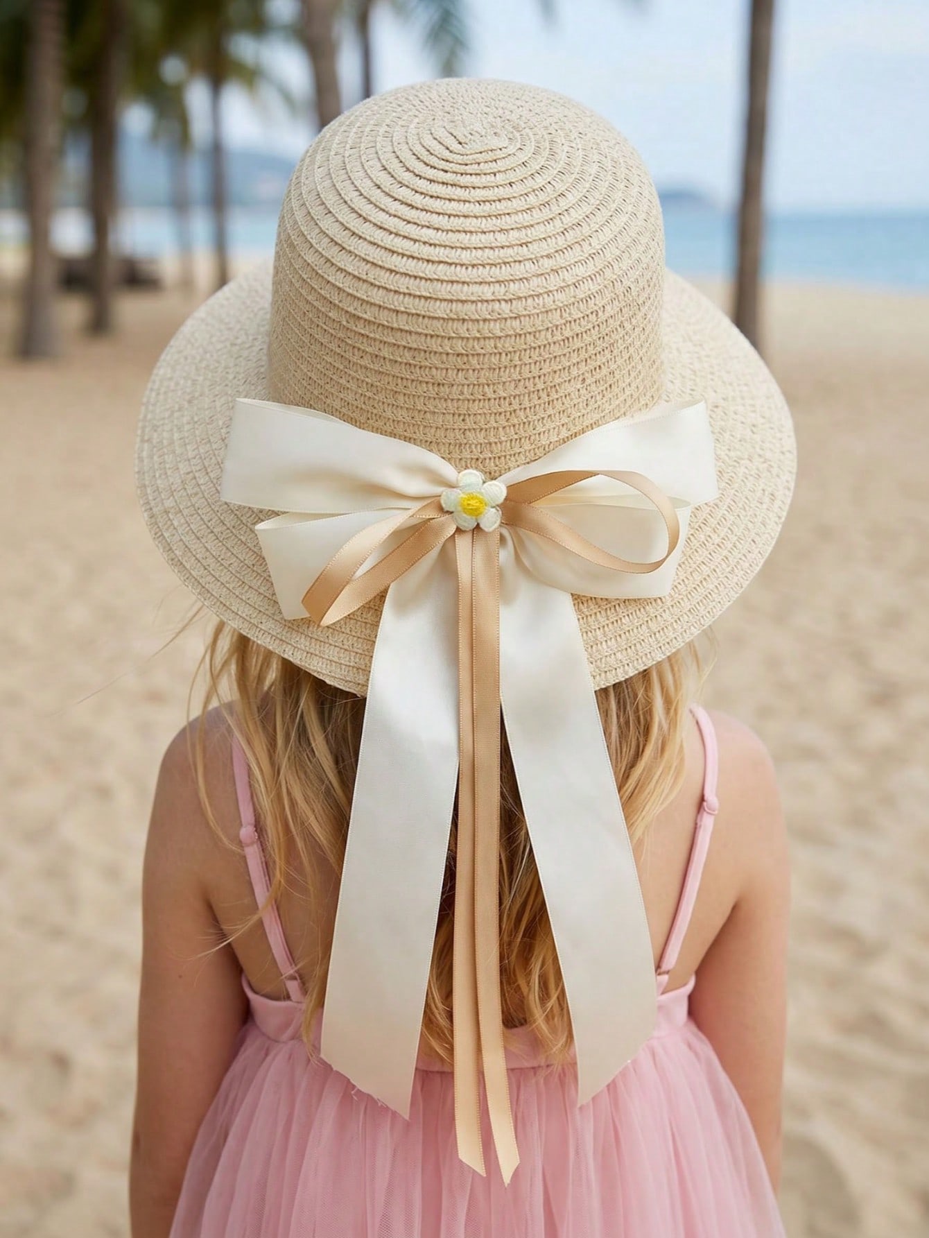 1Pc 3-8Y Girls Coffee Bow Stra - Kids Outdoor Hat 评论和价格